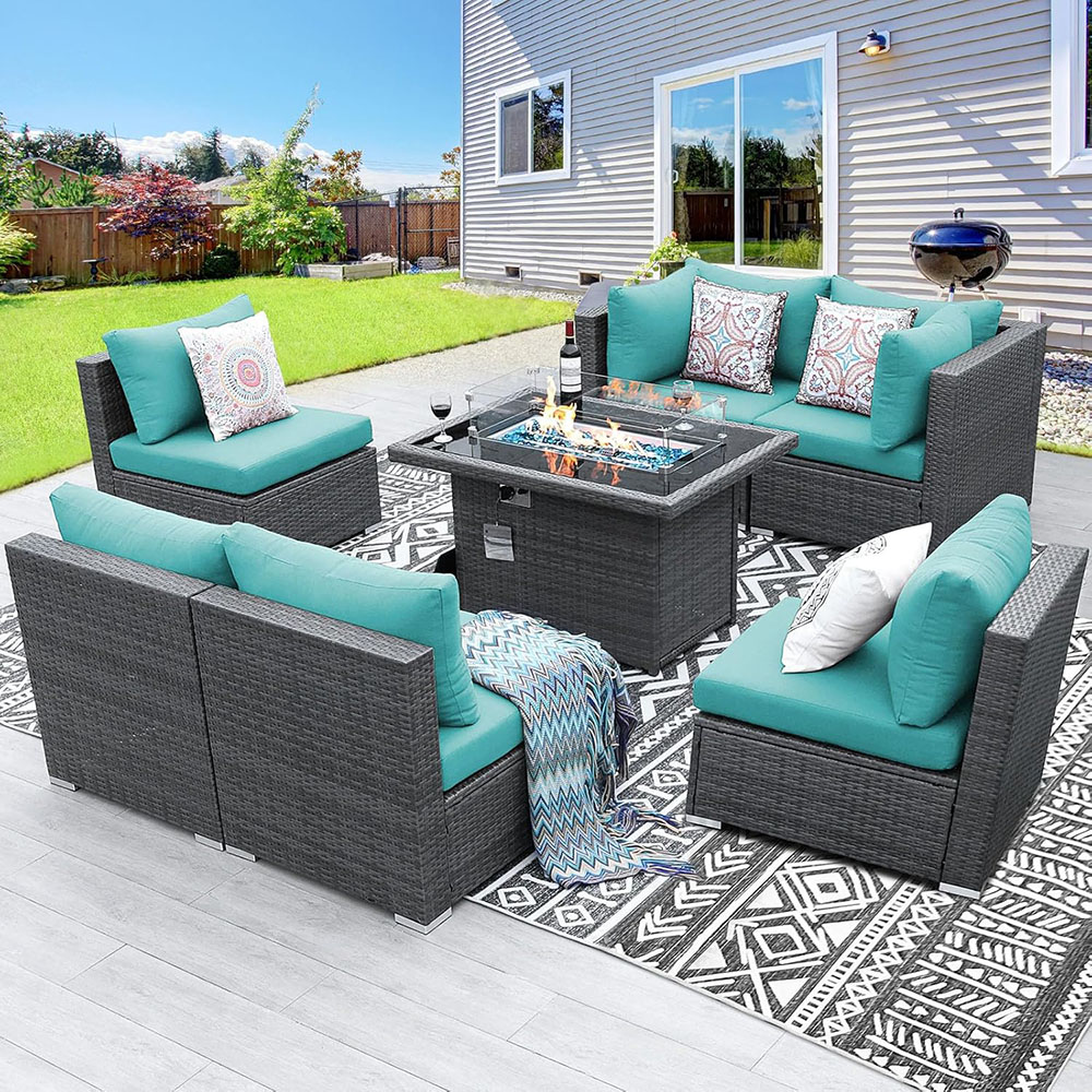 BULEXYARD Grey PE Wicker Patio Furniture Sectional Conversation Sofa Set