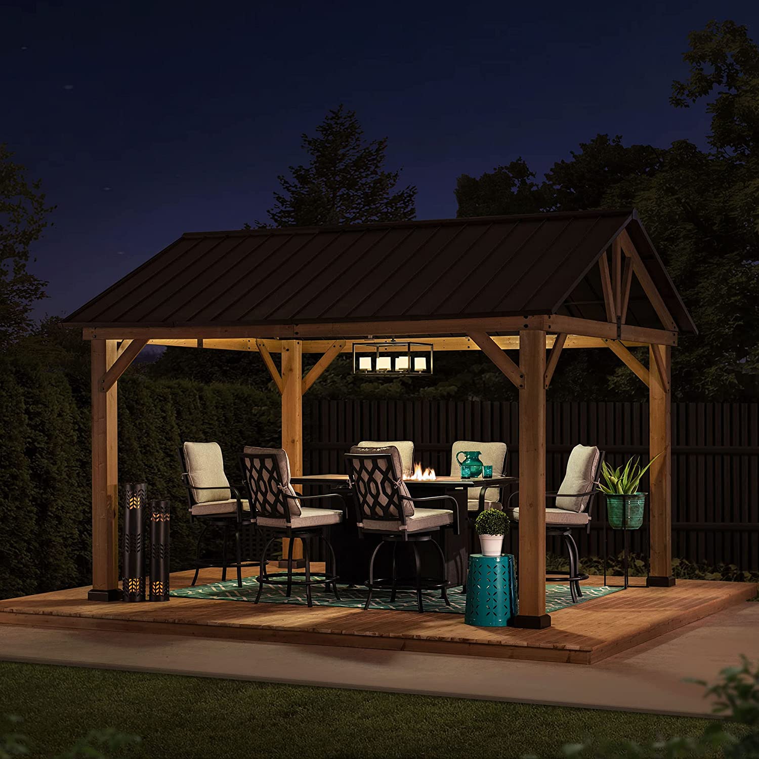 【Gazebo】【BS】10 x 12 ft. Solid Wood Patio Gazebo, Premium Cedar Framed Gazebo for Garden, Patio, Backyard