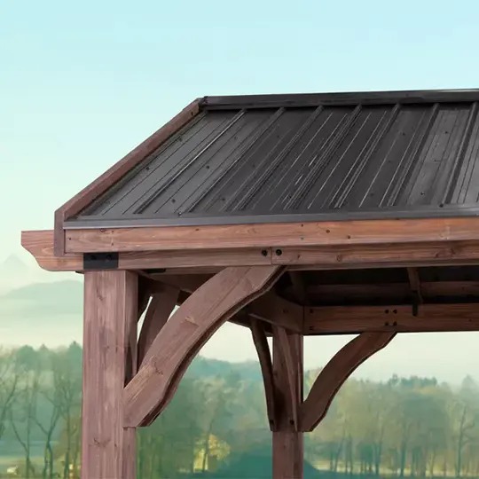 【Gazebo】【BS】10 x 12 ft. Solid Wood Patio Gazebo, Premium Cedar Framed Gazebo for Garden, Patio, Backyard