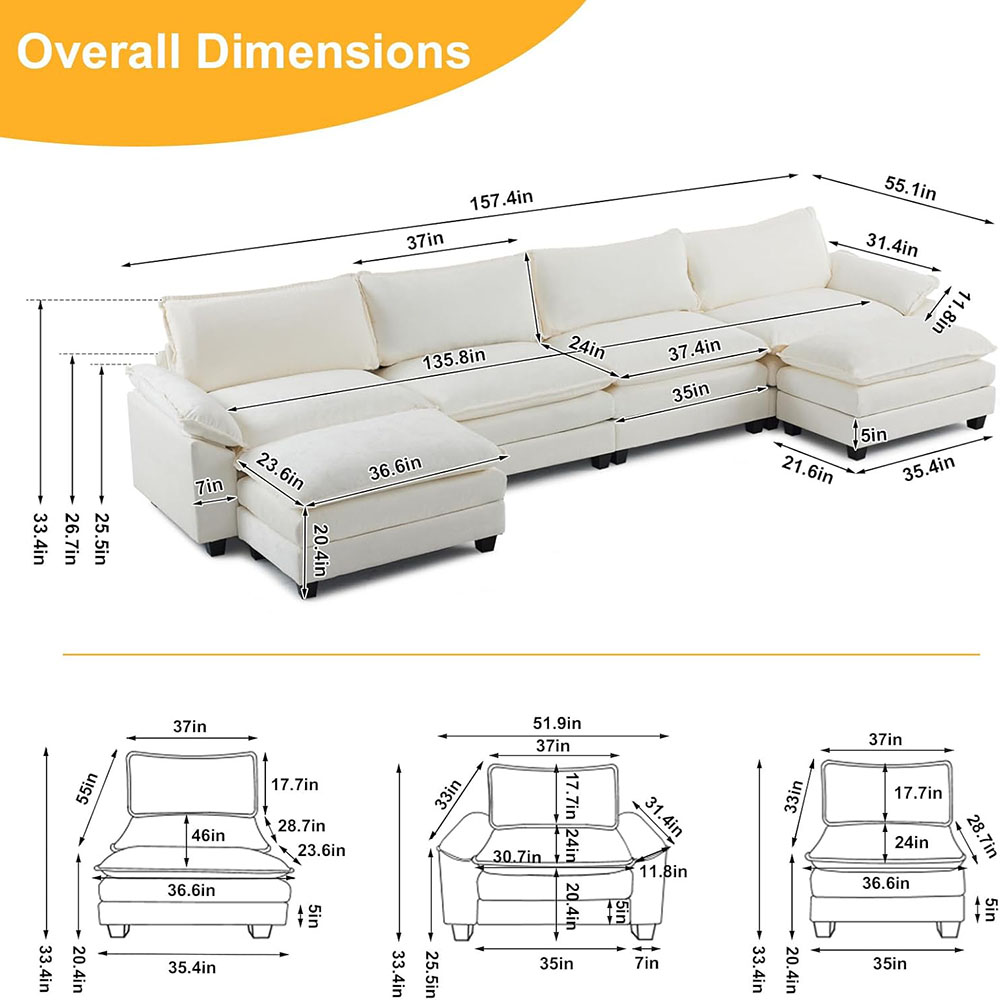 Karl home Sectional Sofa Modular Deep Seat Sofa Couch