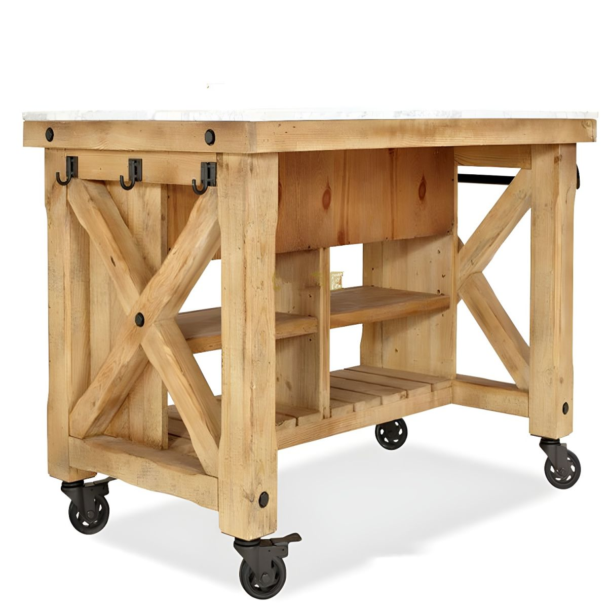 Modern Style Rolling Kitchen Cart Wood Rectangular Kitchen Island Cart with Towel Rack - 31