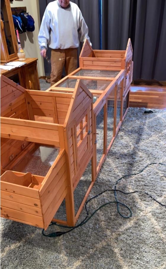 PawHut 124 Double Coop Wooden Large Coop Rabbit Hut Hen Cage Backyard with Outdoor Ramp and Nesting Box