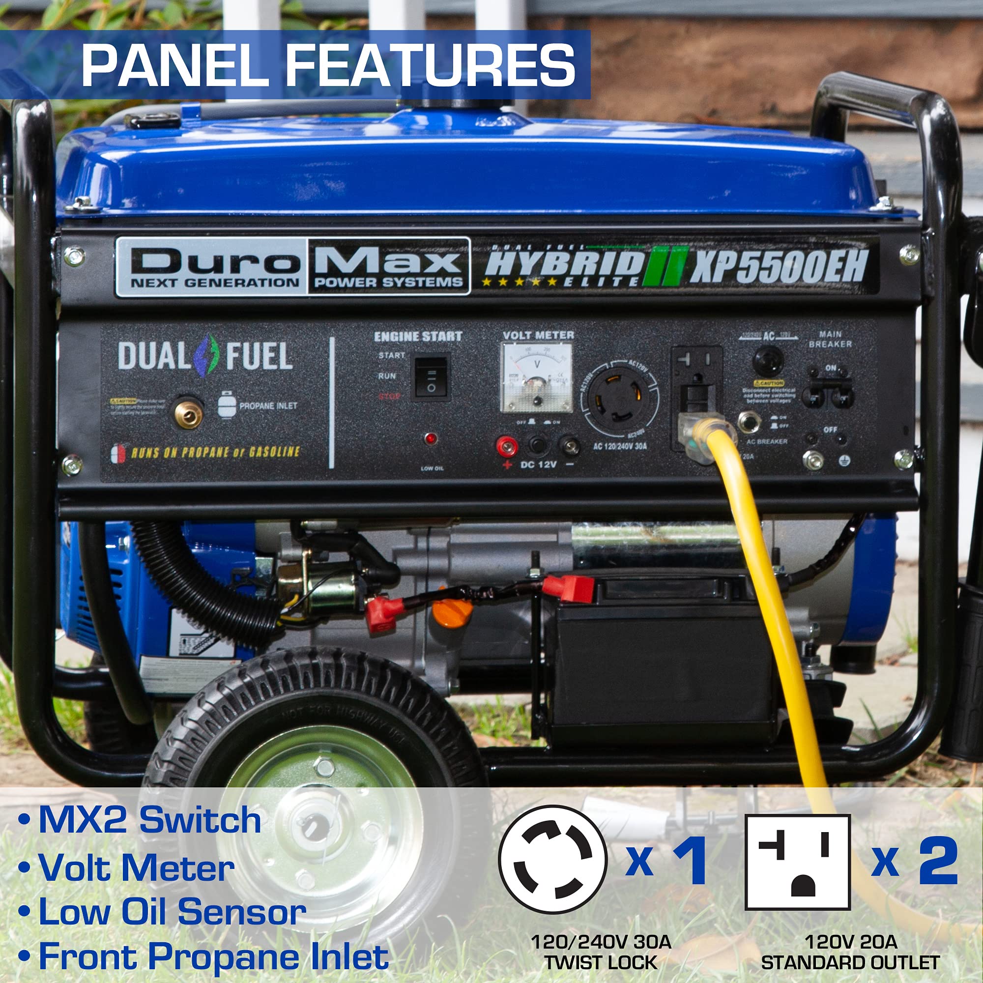 DuroMax XP13000EH Dual Fuel Portable Generator 13000 Watt Gas or Propane Powered Electric Start-Home Back Up, Blue/Gray