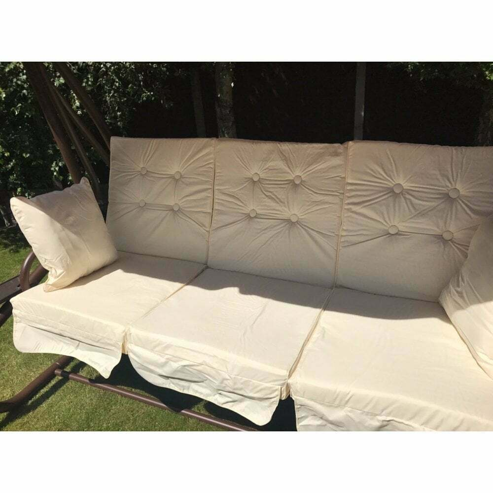 Somerset 3 Seat Swing Hammock Bed Heavy Duty Garden Bench Patio Brown Cream Seat