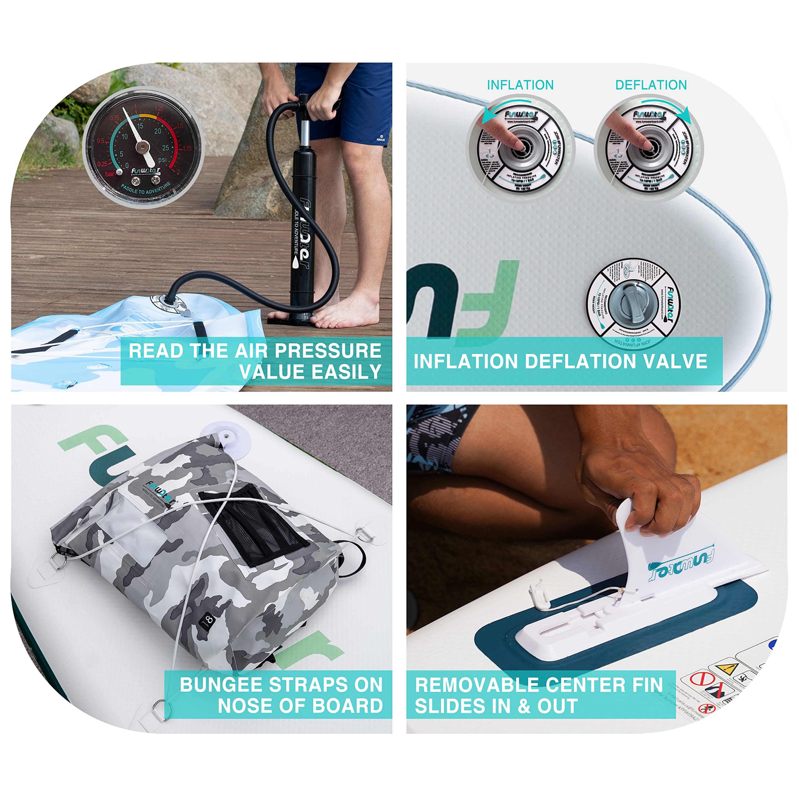 FunWater SUP Inflatable Stand UP Paddle Board 320x83x15cm Ultra-Light Everything Included ISUP, Adj Paddle, Pump, SUP Backpack, Leash, Waterproof Bag, Non Slip Deckpad Youth & Adult