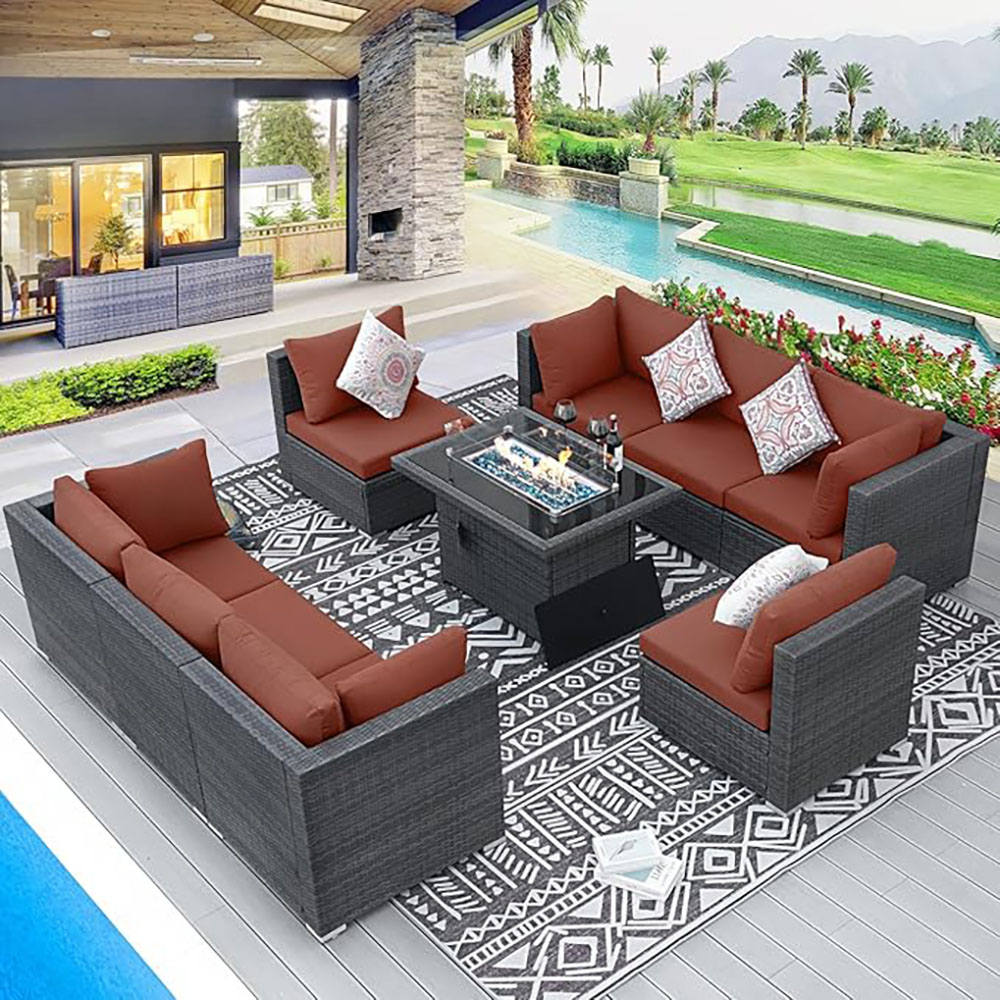 BULEXYARD Grey PE Wicker Patio Furniture Sectional Conversation Sofa Set