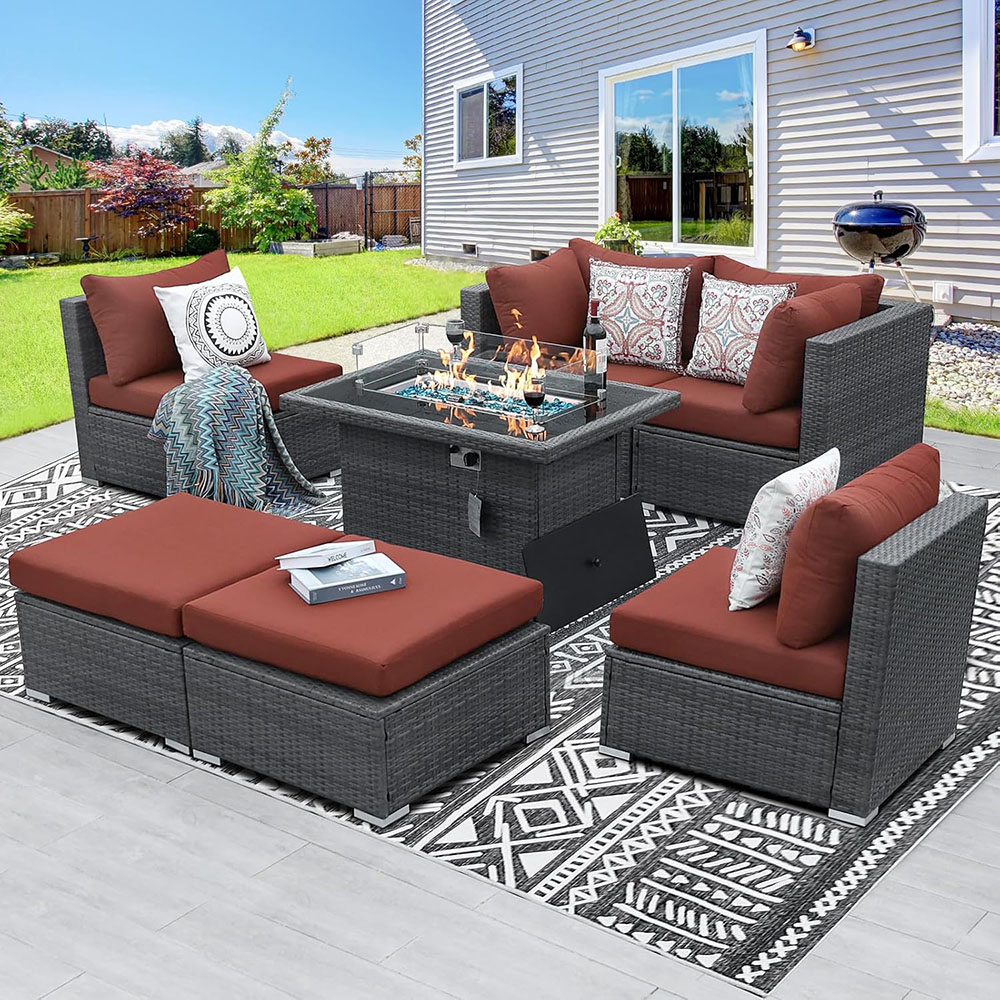 BULEXYARD Grey PE Wicker Patio Furniture Sectional Conversation Sofa Set