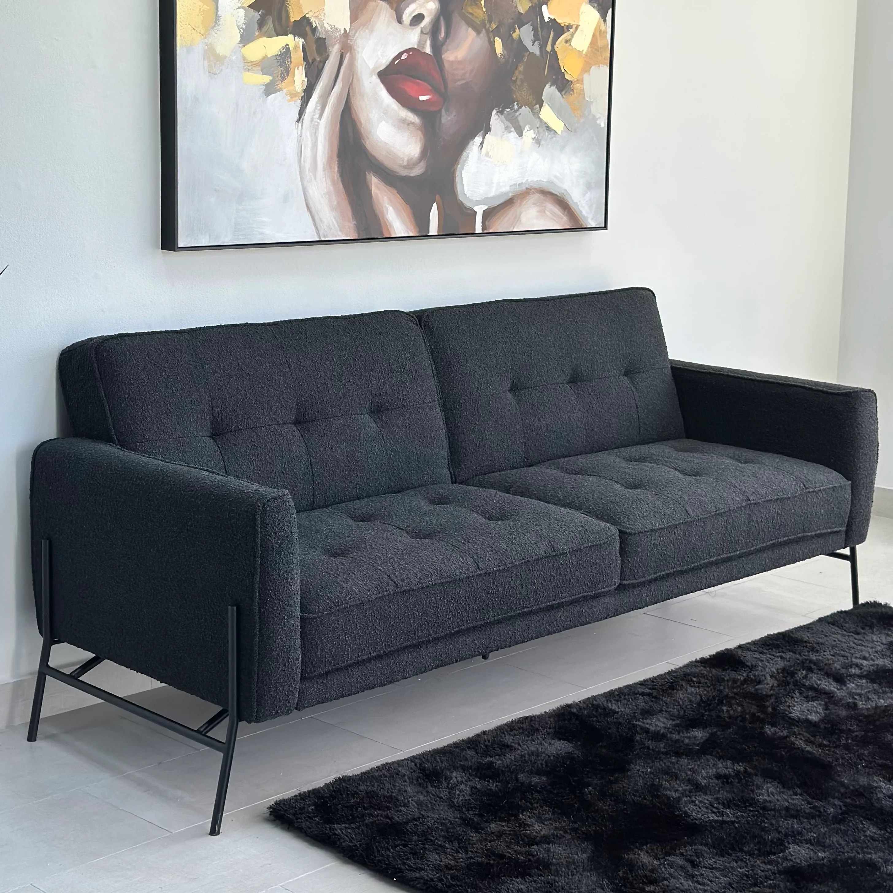 Schwarzes 3-Sitzer-Schlafsofa im Mid-Century-Stil