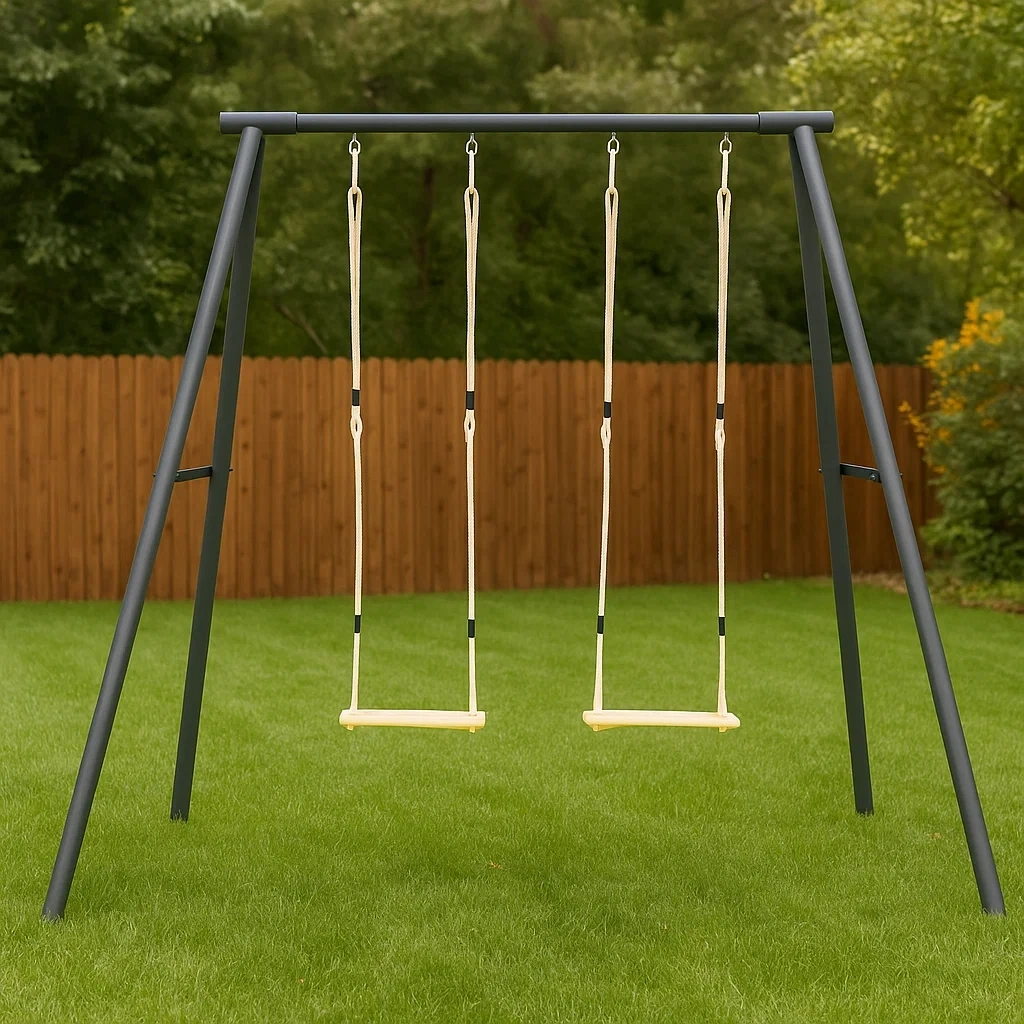 Kinderschaukel 210x160x195 cm Grau/Holz Stahl/Holz - SbBqqoEP29fU