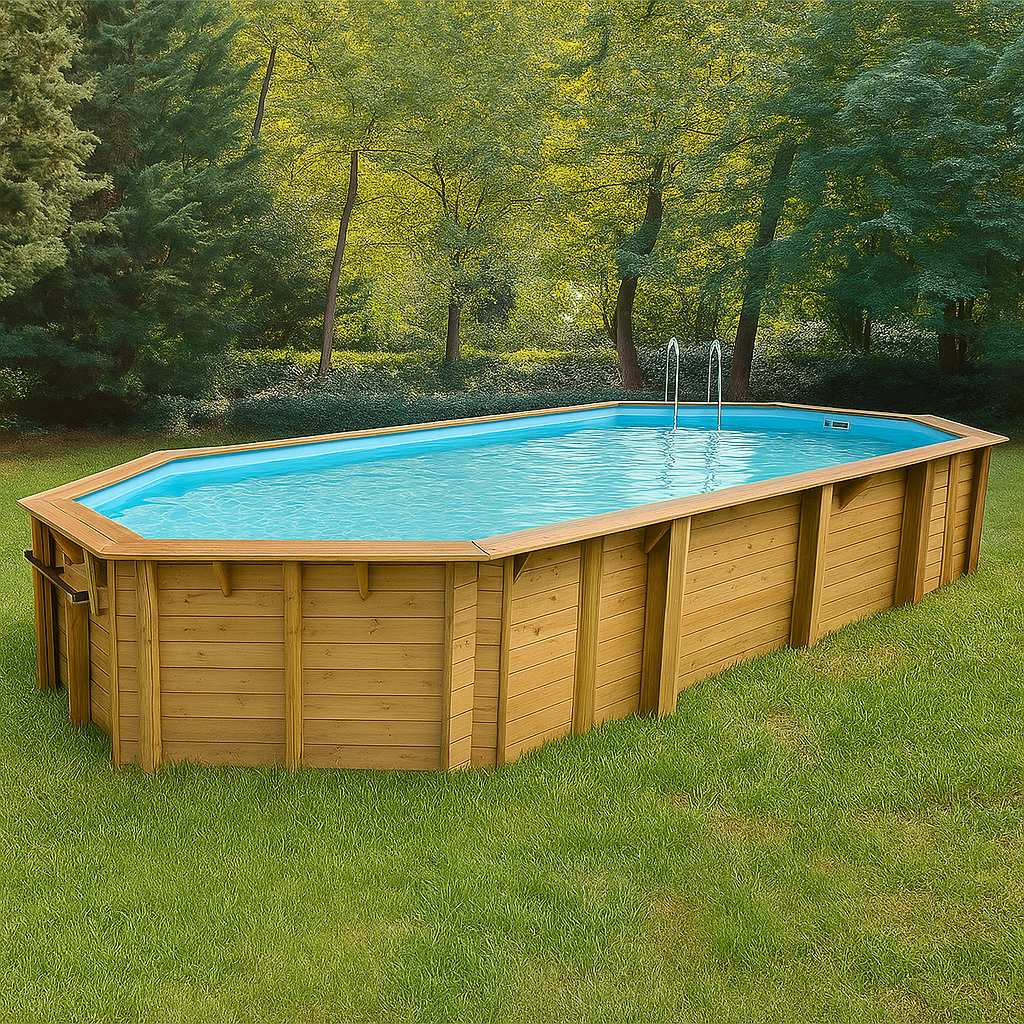 Piscine surélevée, de forme octogonale, rectangulaire, en bois naturel, jardin extérieur