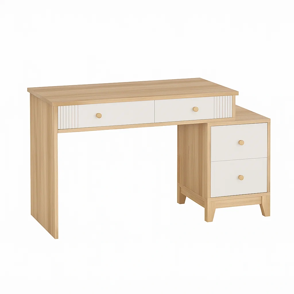 Bureau d'ordinateur en L avec 4 tiroirs, 120 x 110 x 75 cm, chêne clair et blanc - sVMnObv311qJ