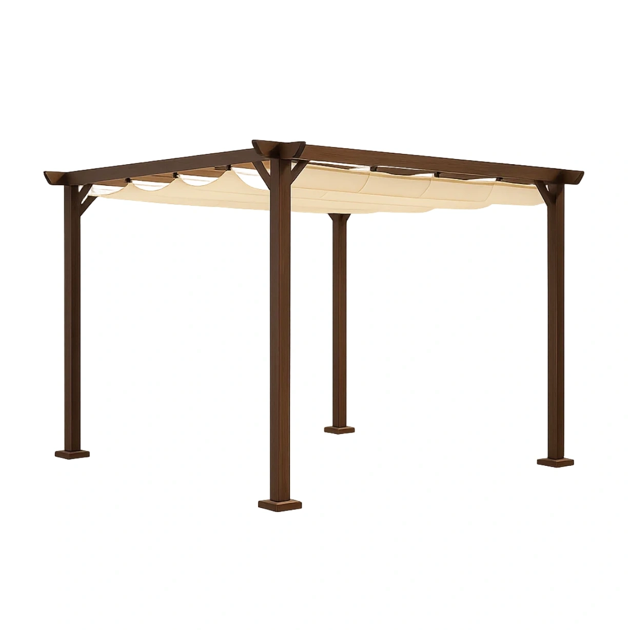 Pergola en bois avec store rétractable, structure en bois brun, toit en toile, installation autoportante, 3 x 2,5 x 2,6 m, pour terrasses et jardins - O6bfteeX9Wgc
