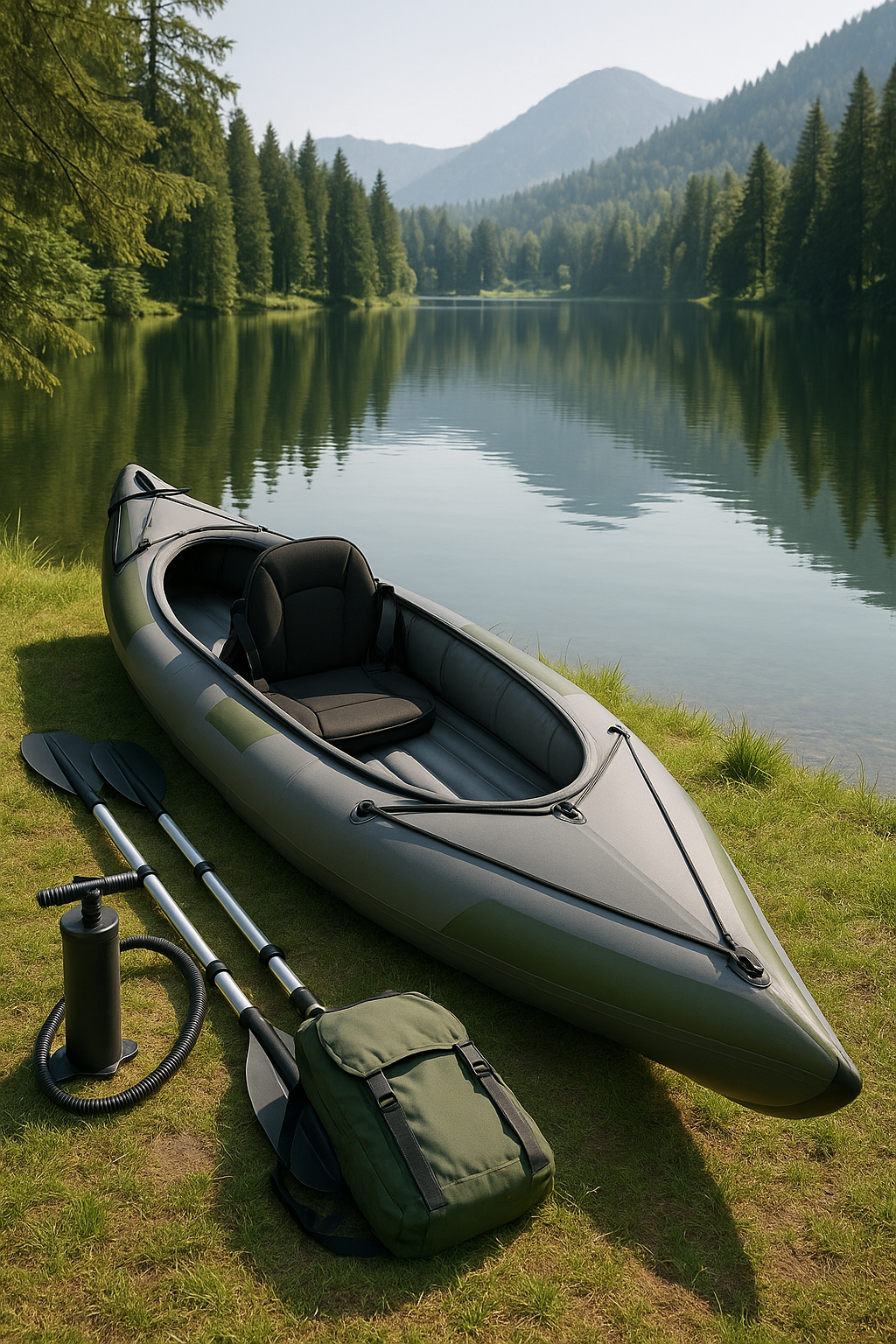 Kayak gonflable monoplace, facile à monter, en PVC gris foncé, idéal pour les lacs et les rivières, 320 x 82 x 34 cm QzttEAc500Bv