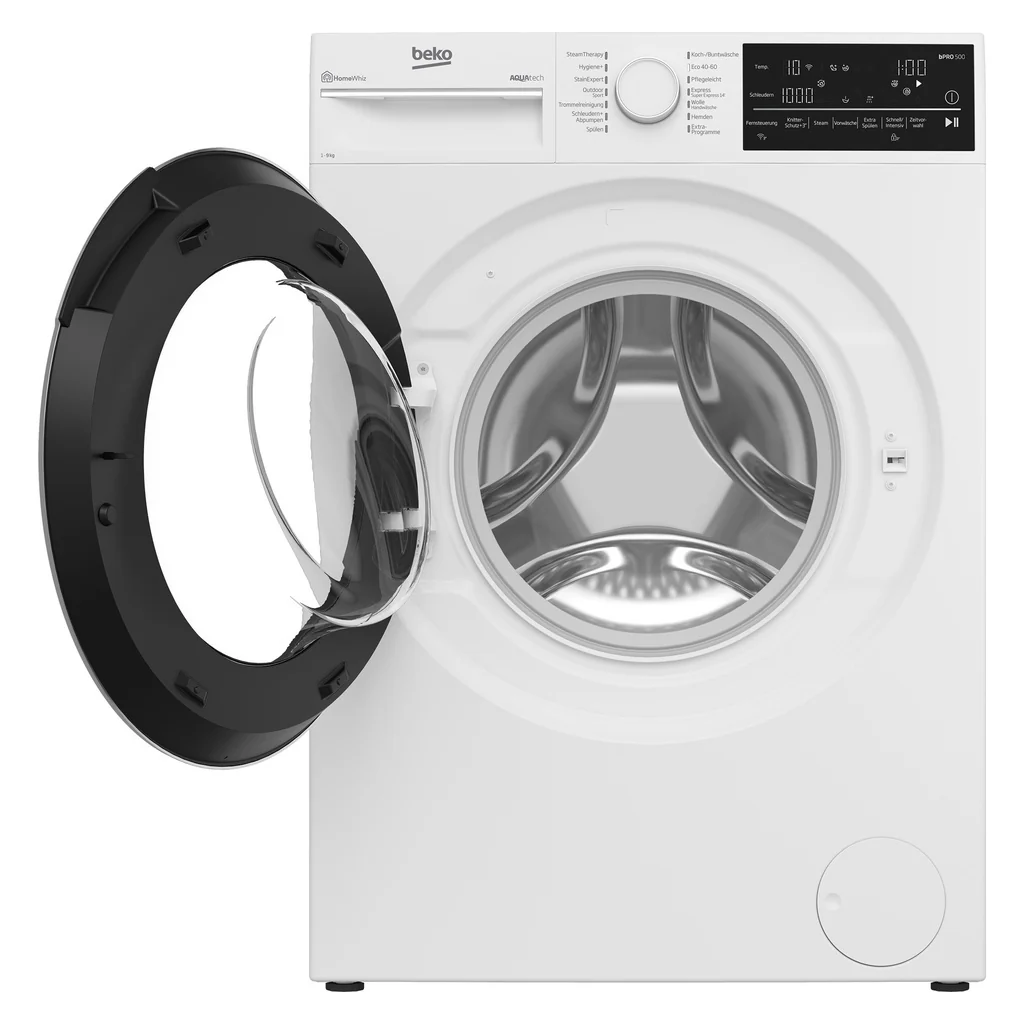 Beko Waschmaschine Modell 2025 mit XL-Tür, Bluetooth und WLAN (Modell B5WFT89418W).