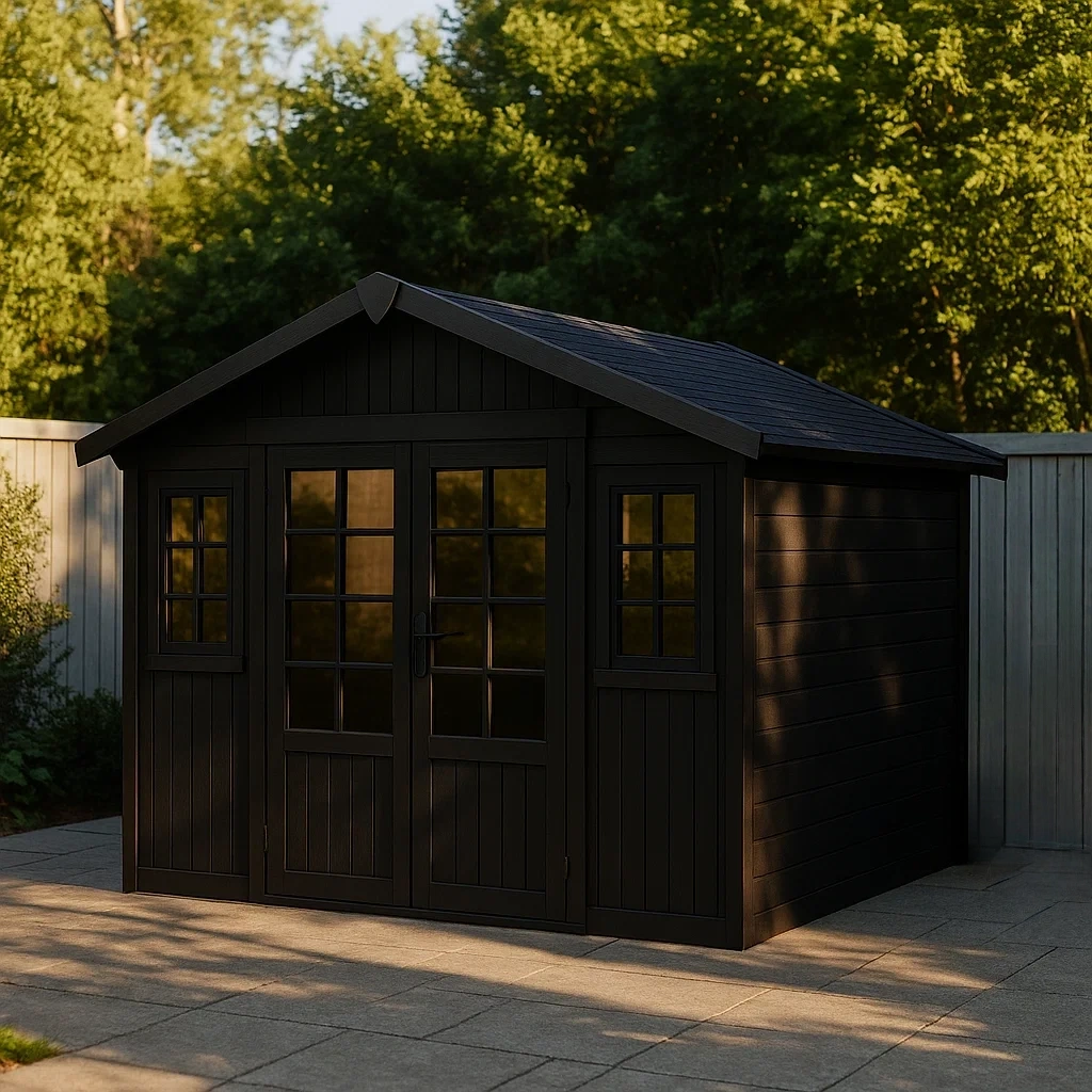 Abri de jardin rectangulaire, avec fenêtres, en bois noir, toit à deux pans, indépendant, 300 x 250 x 230 cm, pour jardin - fkG2KBeuoEhJ