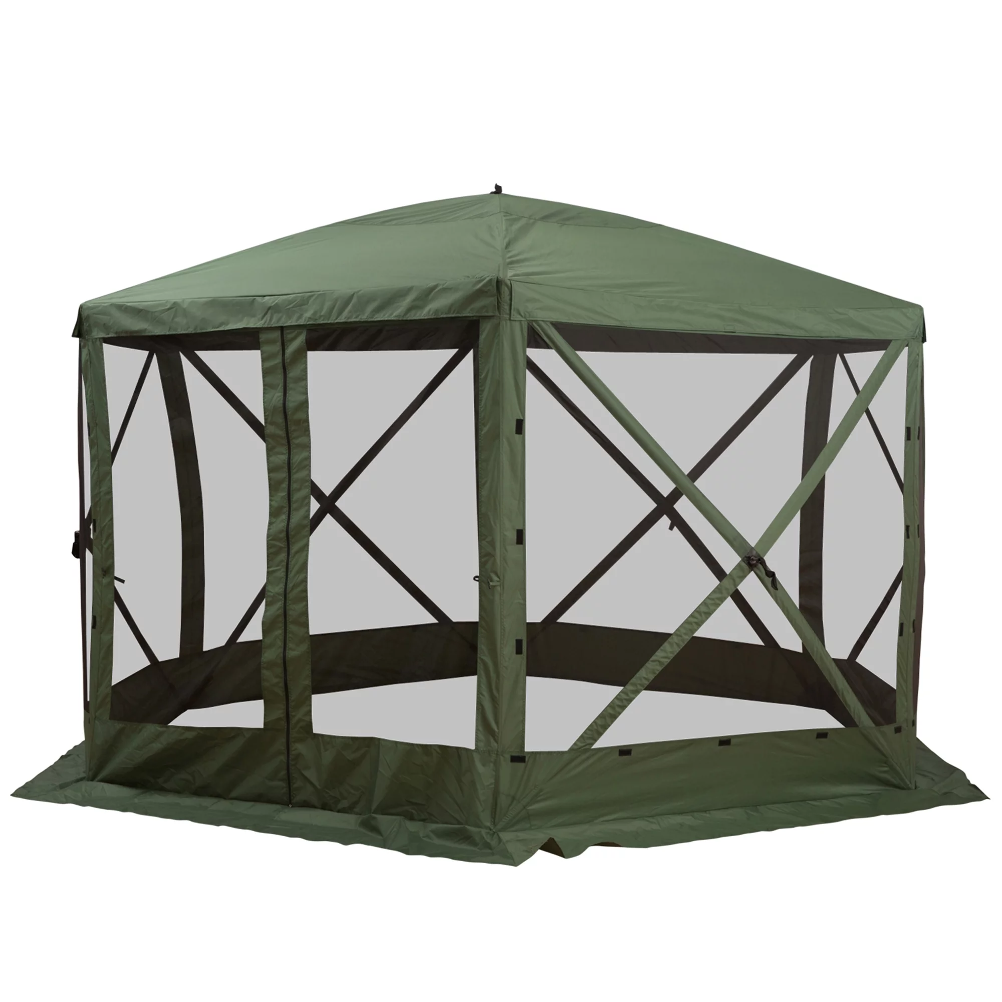 Outsunny 3,6 m x 3,6 m Sechseck-Pavillon mit Moskitonetz – Tragbarer Faltpavillon mit Netzwänden, Tragetasche und Schattenbereich. Grün
