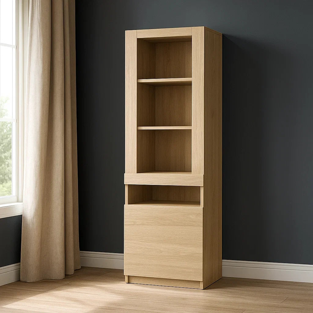 Vitrine avec 1 porte opaque et 4 étagères ouvertes, panneaux de particules, coloris bois clair, montage requis, usage intérieur, 50 x 40 x 180 cm - KrBPiOiePdp9