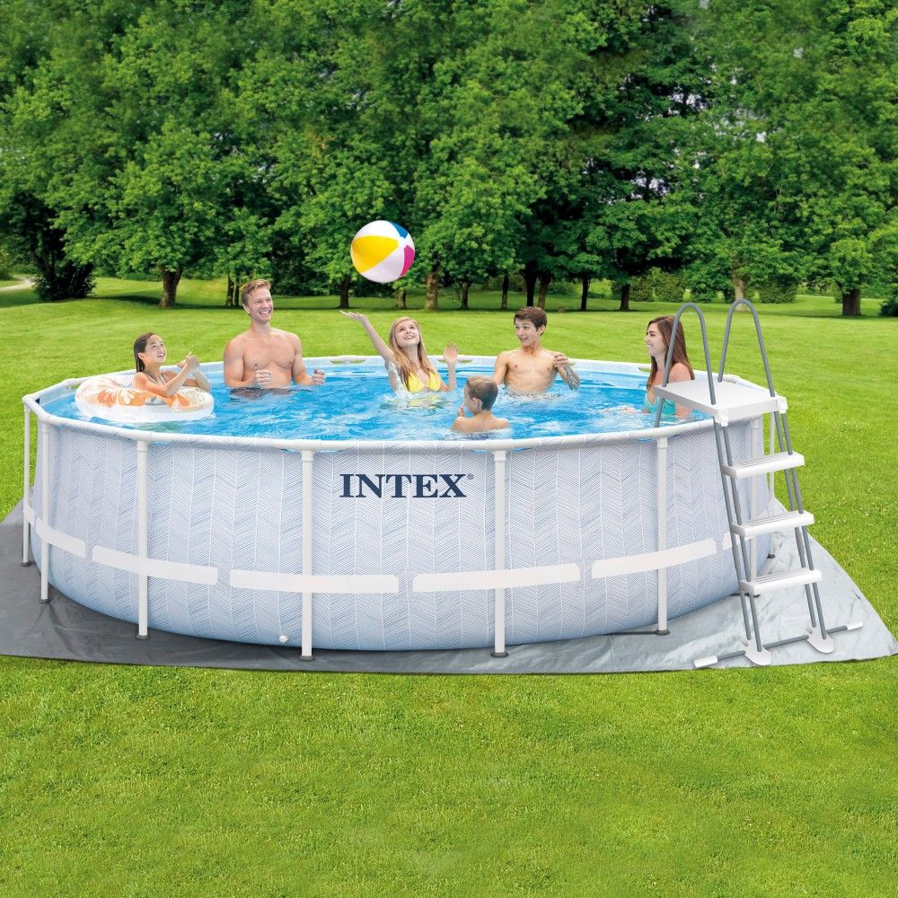 Intex 488x122cm runder, röhrenförmiger PVC-Aufstellpool, Grau, mit Filterpumpe