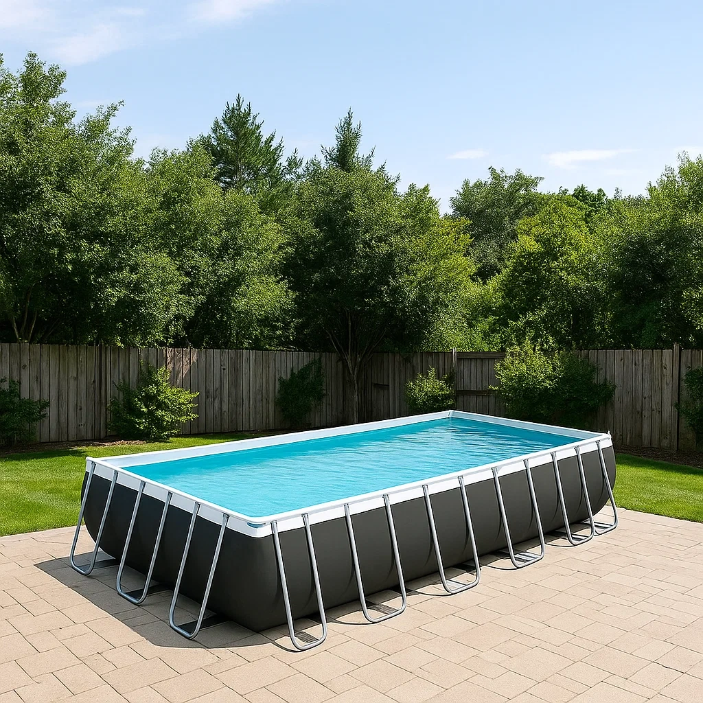 Rechteckiger Röhrenpool, Metallkonstruktion, grau und weiß, freistehend, Abmessungen 400 x 200 x 75 cm - lyG2WKX9xccj