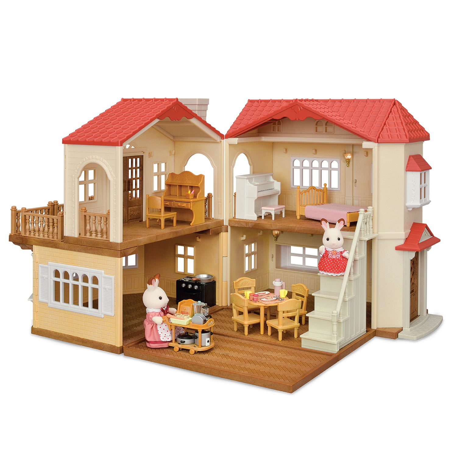 Calico Critters Puppenhaus mit rotem Dach – Puppenhaus mit Figuren, Möbeln und Zubehör