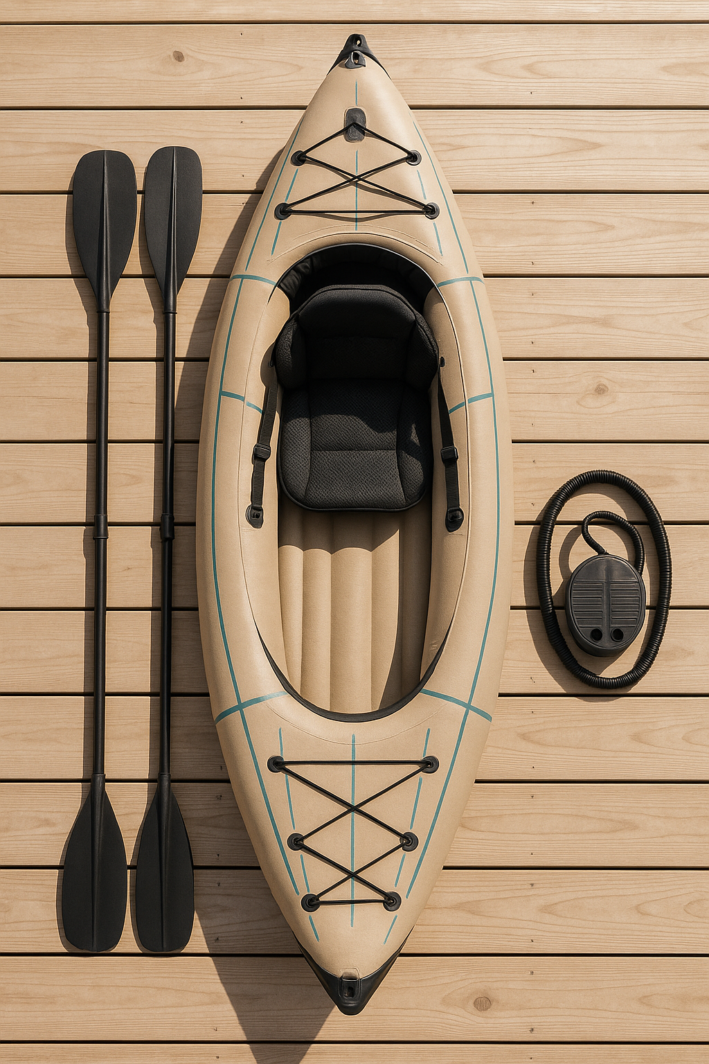 Kayak gonflable monoplace avec fonction de montage, beige/noir, PVC, idéal pour les lacs et les rivières, 300 x 78 x 32 cm, SlYlFqV494xn
