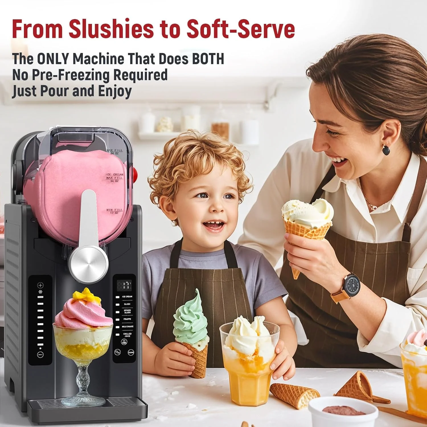 2025 UJR Slush-Eis-Maschine – All-in-One-Slush-Eis-Maschine ohne Eis mit Echtzeit-Temperaturanzeige, Selbstreinigung und 6 voreingestellten Modi | Margaritas, Cocktails, Frappés, Eiscreme, Smoothies, Milchshakes