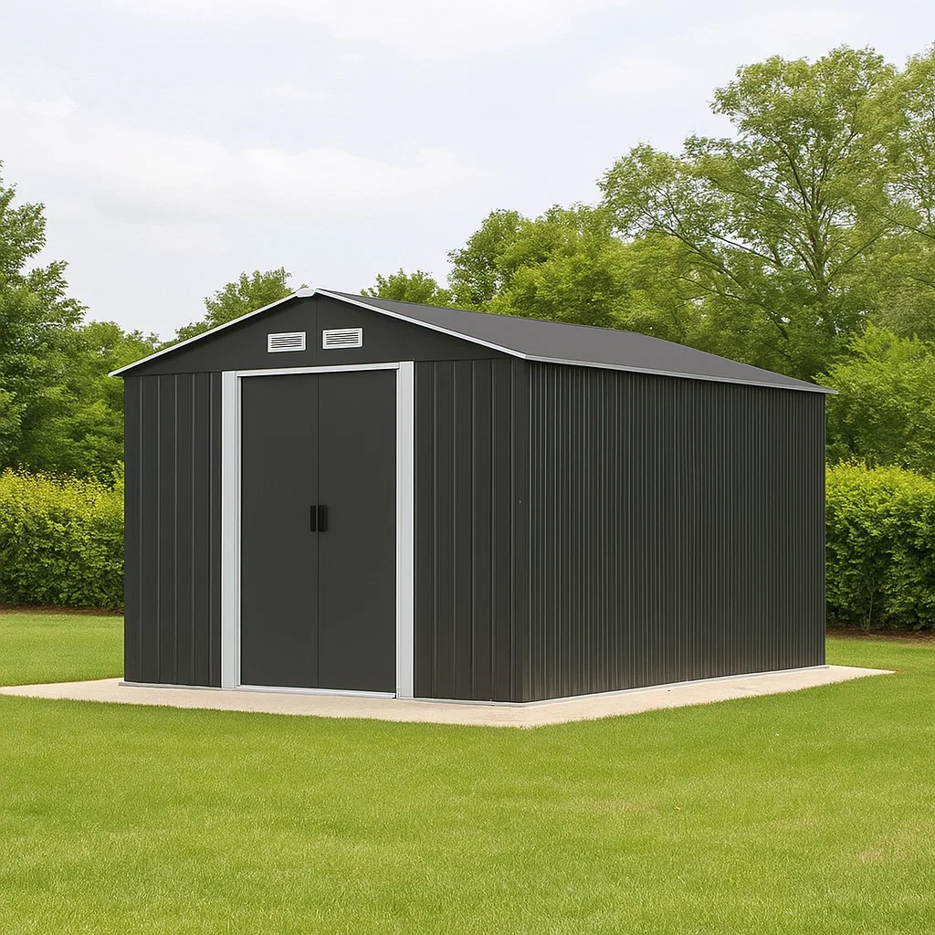 Abri de jardin en métal noir, pour le rangement extérieur, 460 x 260 x 252 cm