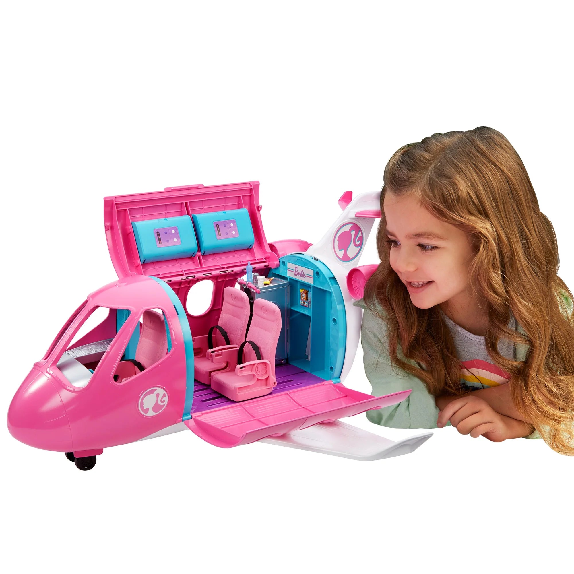 Barbie Dreamplane Flugzeug-Spielset mit Welpe und Imbisswagen sowie 15 Zubehörteilen