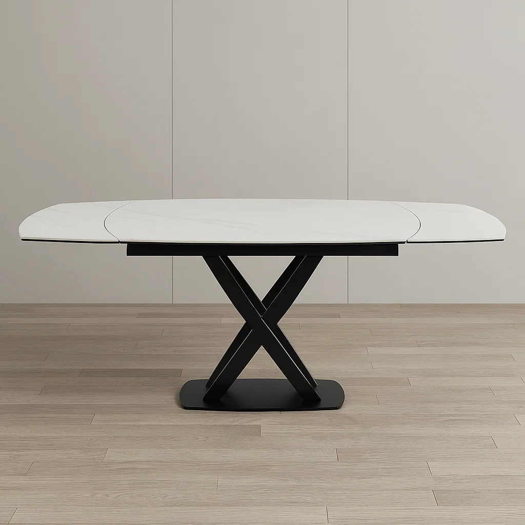 Table de salle à manger extensible en céramique noire et blanche et verre trempé 200×90×76 cm - 5VGAHcpE9Kzl