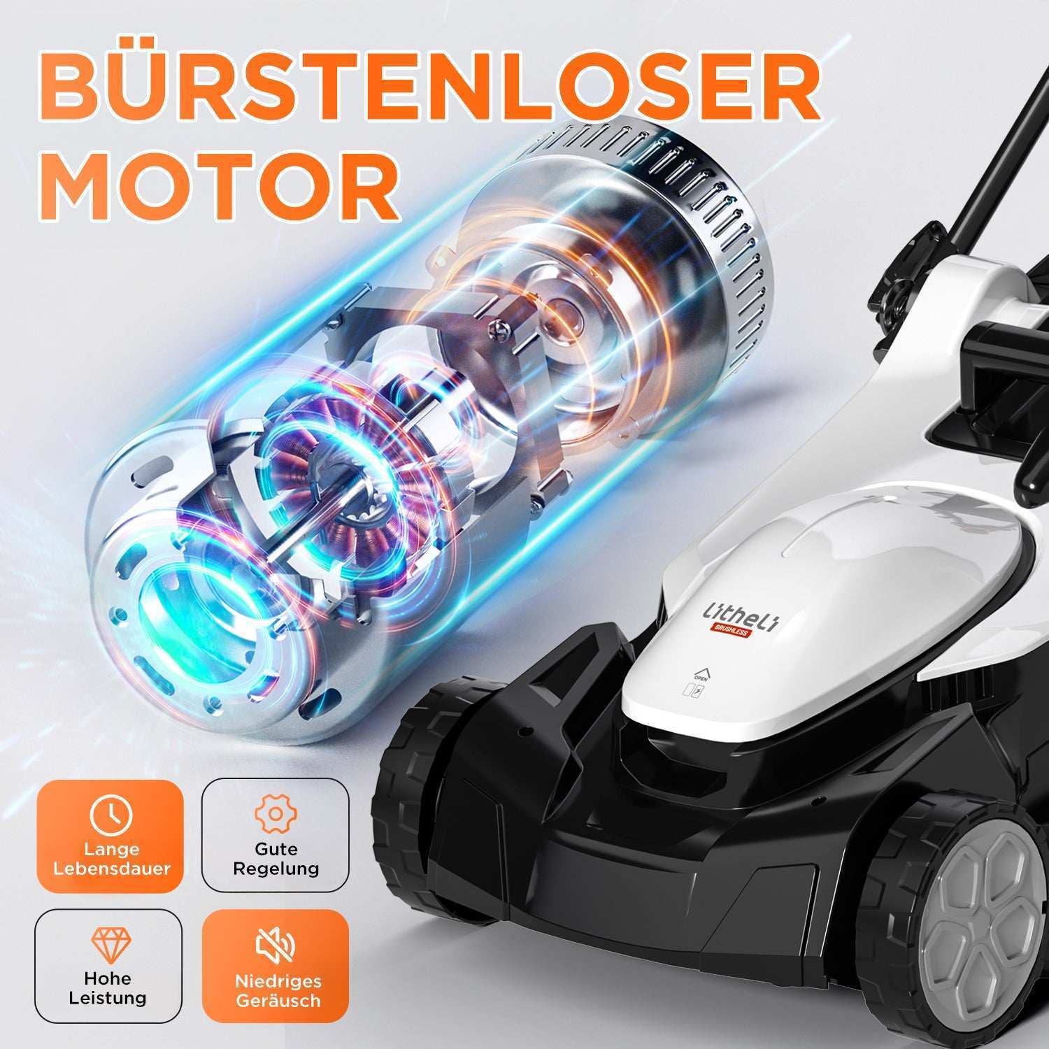 2025 Litheli U20 43cm Akku-Rasenmäher mit bürstenlosem Motor (Akku nicht im Lieferumfang enthalten)