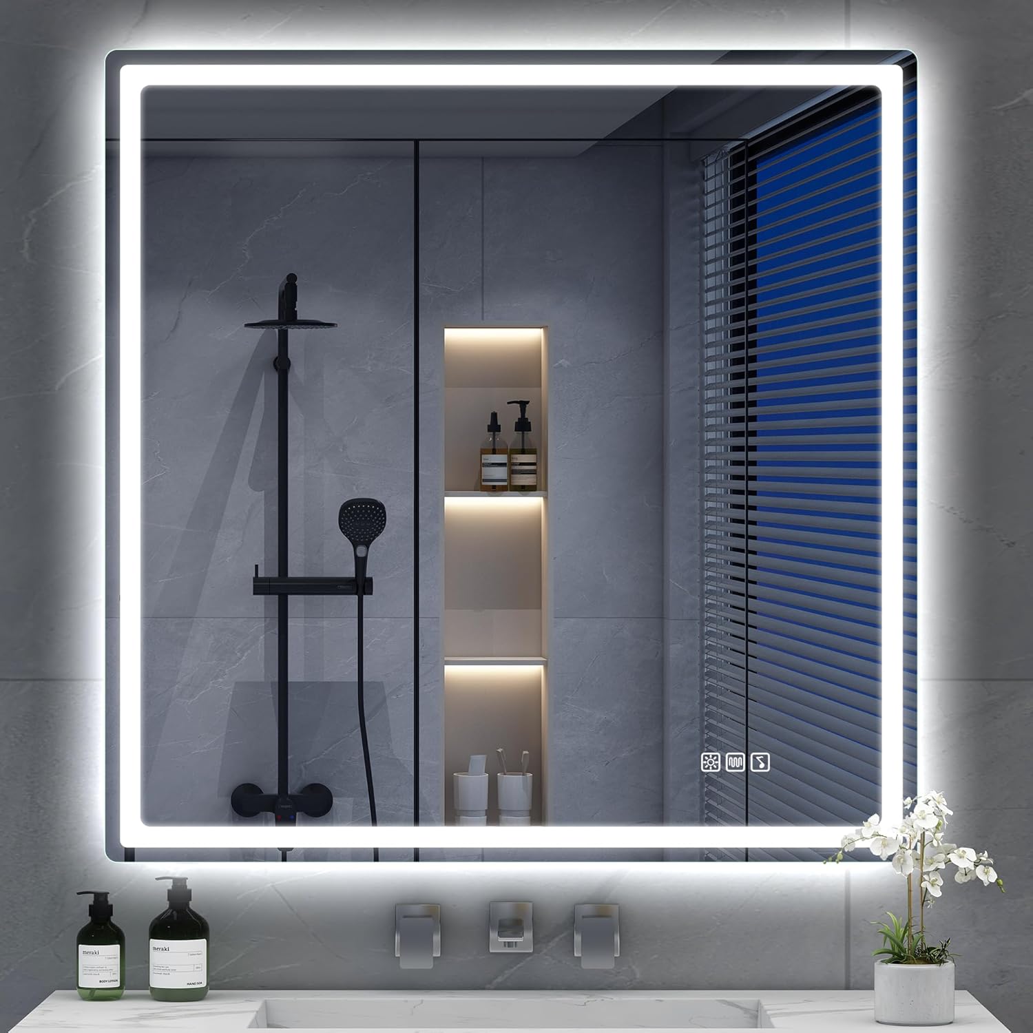 S'bagno Badezimmerspiegel mit Beleuchtung, 120 x 70 cm, LED-Badezimmerspiegel mit Bluetooth und Antibeschlagfunktion, 3000 K/4000 K/6500 K, dimmbar, Memory-Funktion, HD-Sicherheitsglas, Schutzart IP44 – Badezimmerspiegel mit LED-Beleuchtung, horizont