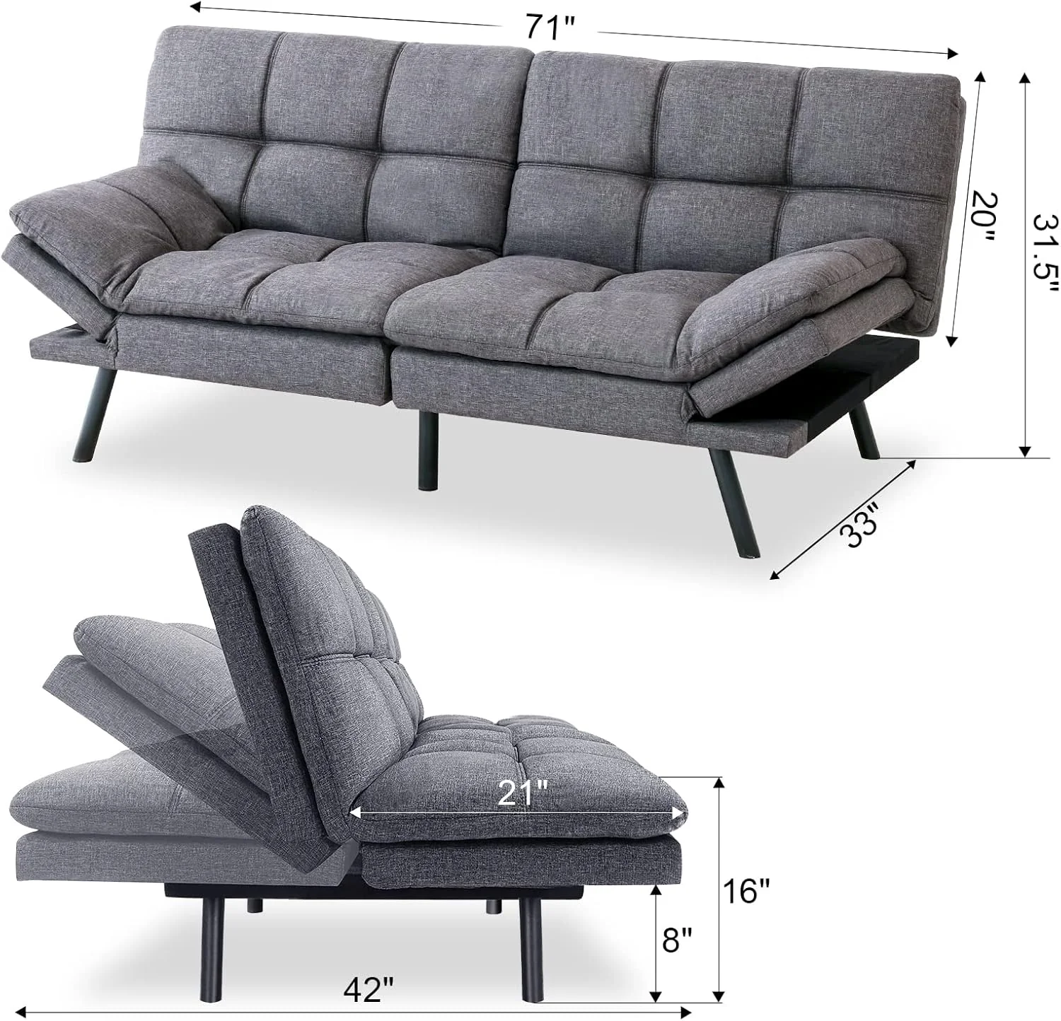 Futon-Schlafsofa 2025 mit Memory-Schaum-Matratze