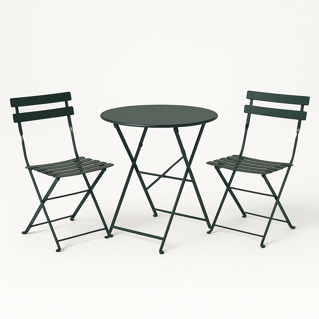 Ensemble table et chaises pliantes vertes avec structure en métal