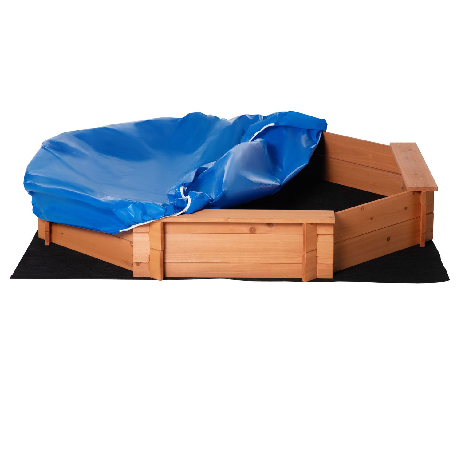 Outsunny Kindersandkasten, Holz und Polyester, 139,5 x 139,5 x 21,5 cm, Rot
