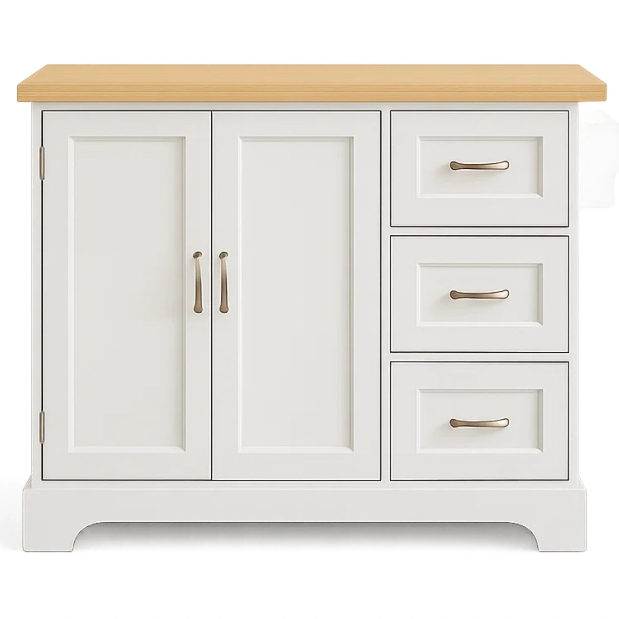 Îlot de cuisine rectangulaire avec placard et tiroirs, en MDF, coloris blanc et chêne, sans roulettes, 100 x 45 x 85 cm, pour cuisines classiques. - euh282OIIPXL