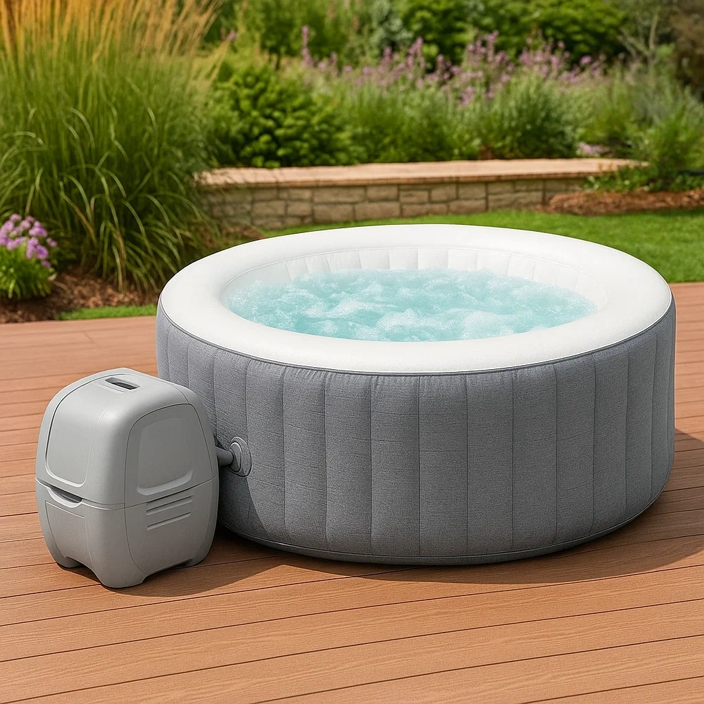 Spa gonflable rond pour 4 personnes, en PVC gris et blanc, diamètre 180 x 65 cm - EfU9Pxxc8XF8