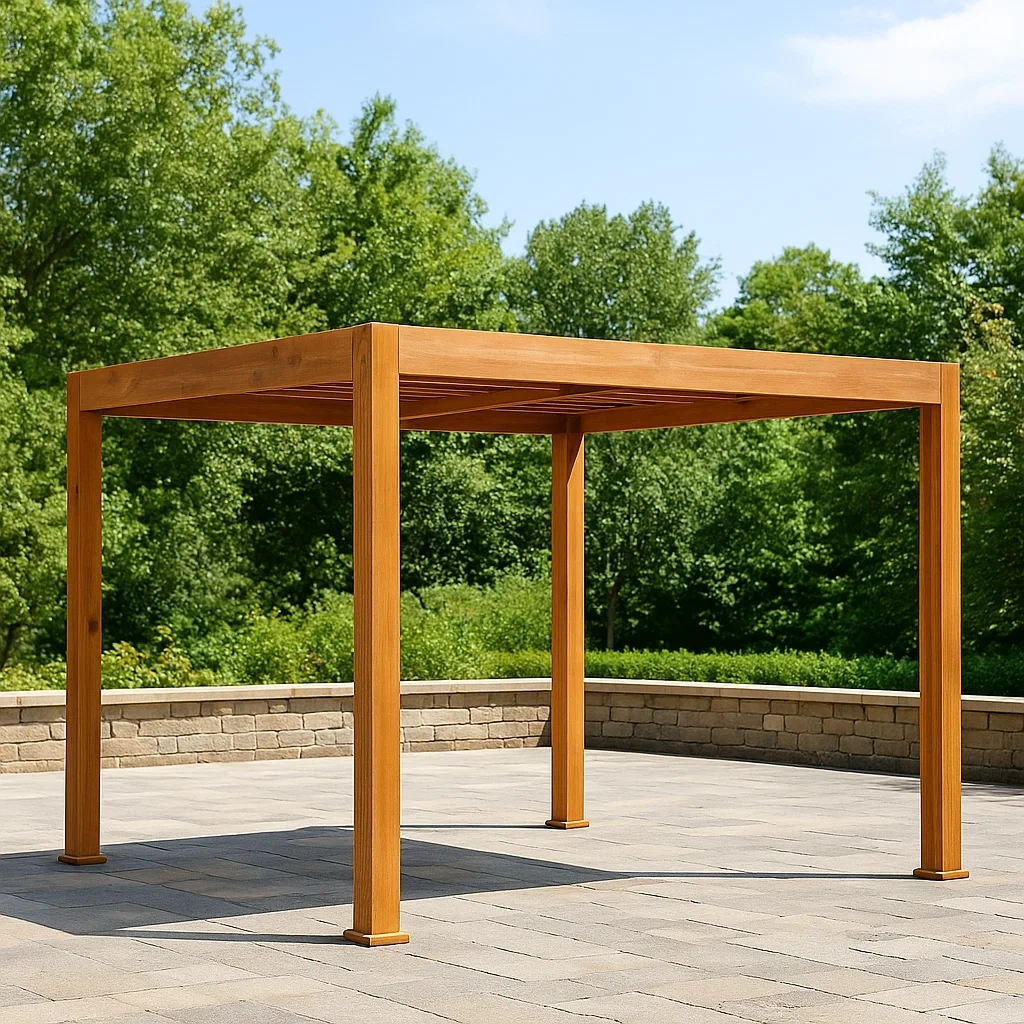 Pergola carrée en bois marron, toit fixe, résistante aux intempéries, 300 x 250 x 250 cm, pour jardin - Xfbre8I2b4UY