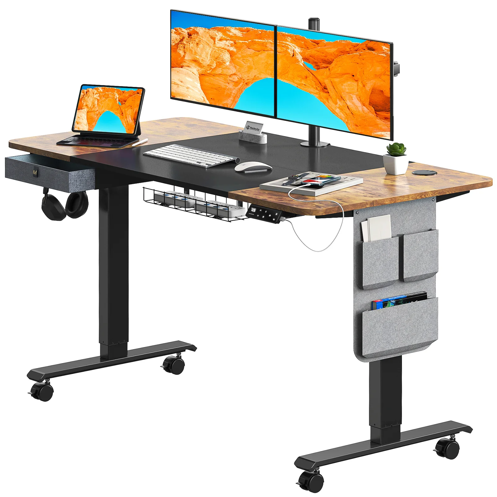 Maidesite M2 höhenverstellbarer elektrischer Schreibtisch, 140 x 71 cm, mit Zubehörset für das Homeoffice