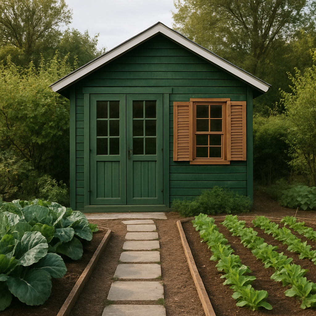 Abri de jardin en résine verte, jardinière d'extérieur en résine, 230 × 190 × 250 cm