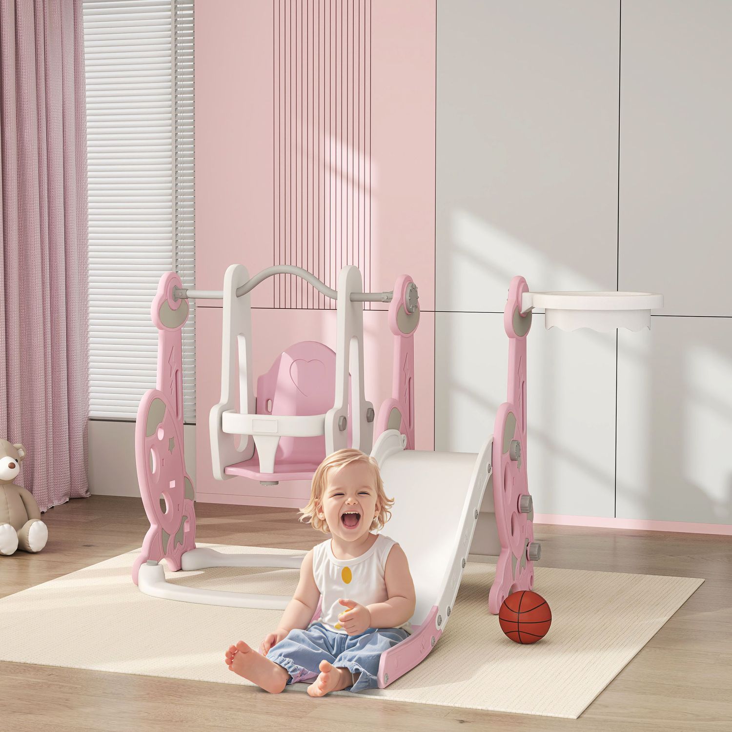 Aiyaplay 4-in-1 Kinderrutsche mit Schaukel und bunter Rutsche