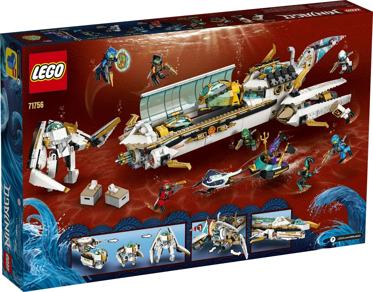 LEGO NINJAGO Hydro Bounty U-Boot-Bauset 71756 mit Kai- und Nya-Minifiguren, Ninja-Spielzeug, Geschenk für Jungen und Mädchen ab 9 Jahren