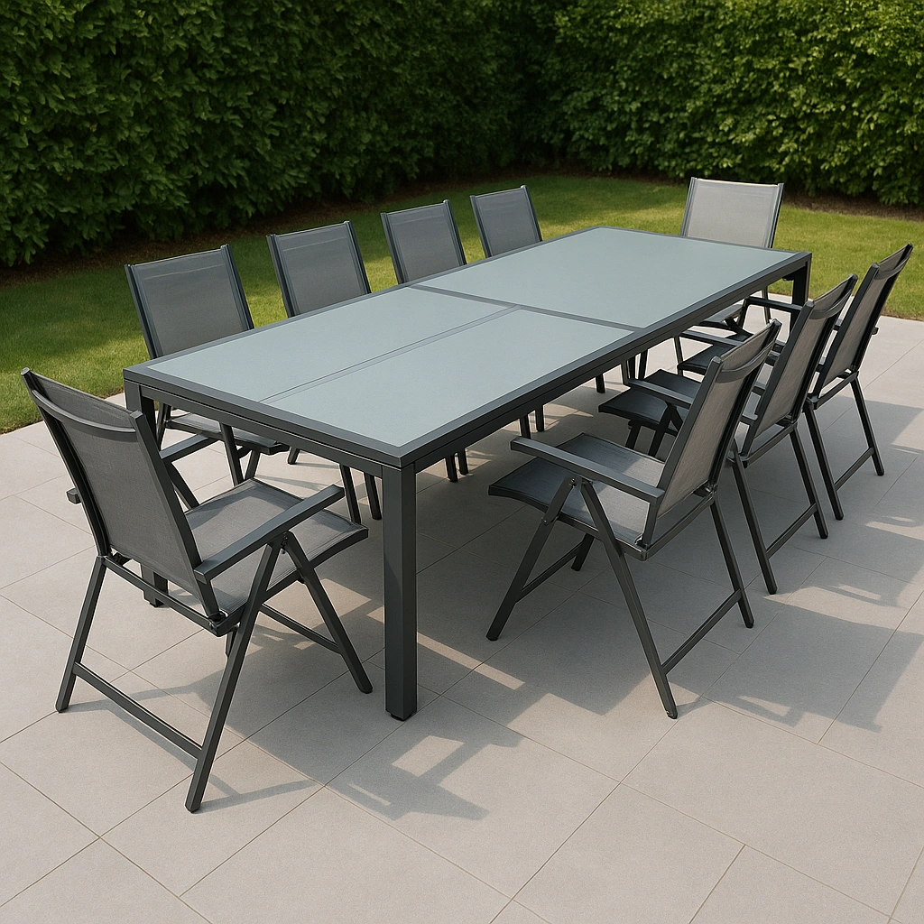 Ensemble table et chaises de jardin en aluminium gris texturéné - BwdQVue378oH