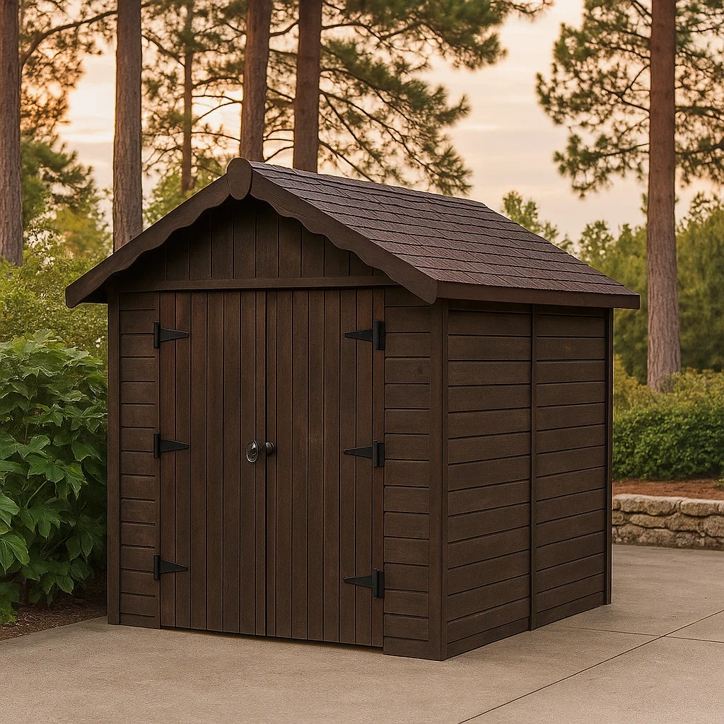 Abri de jardin en résine, toit à une pente et double porte, couleur bois, dimensions 200 x 250 x 220 cm, pour extérieur - W5FInyuzWTS6