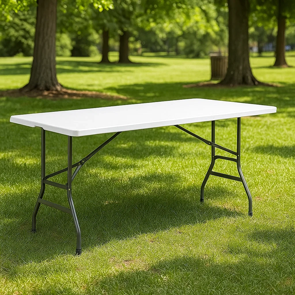 Table de pique-nique blanche en plastique et acier, pour l'extérieur, 180 x 70 x 74 cm
