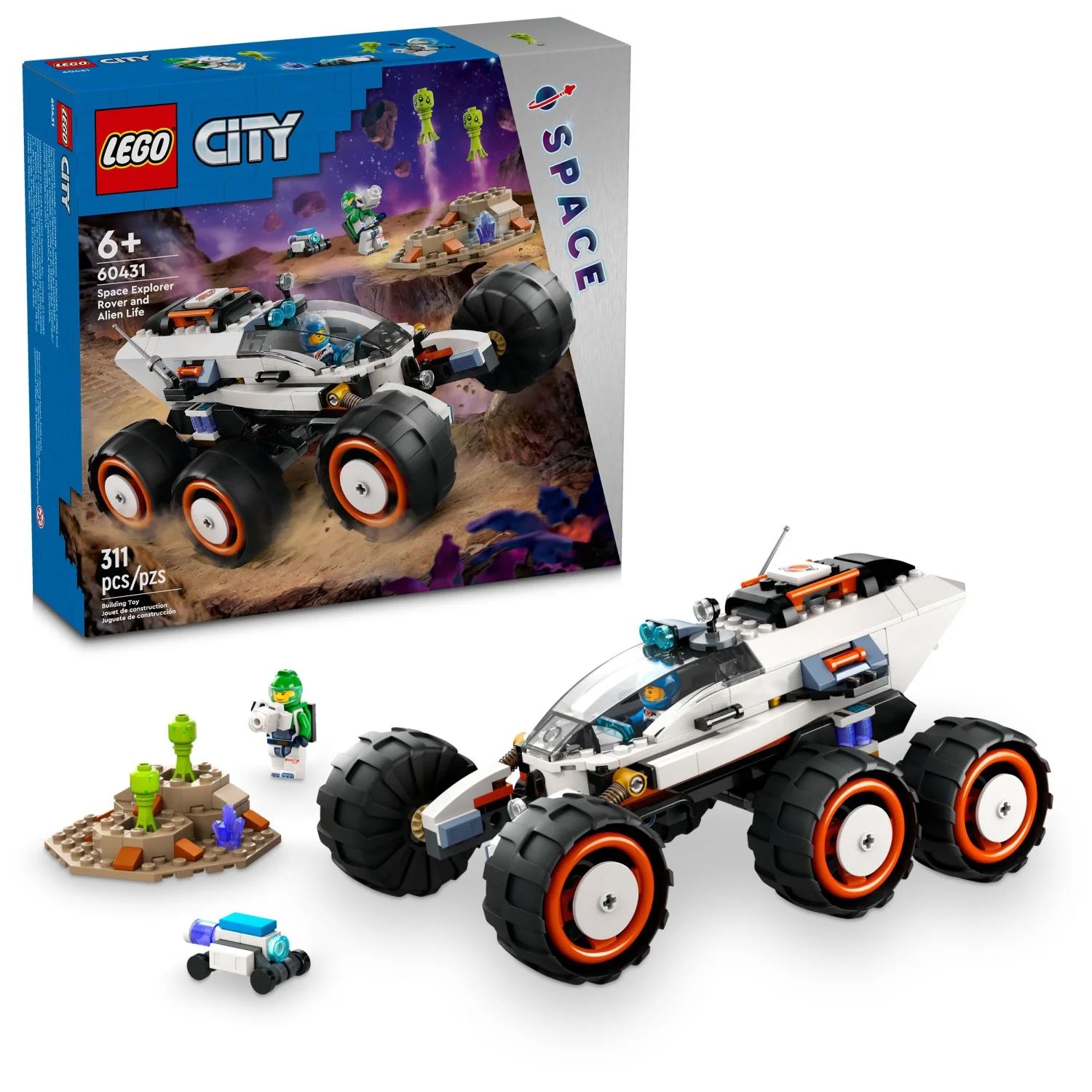 LEGO City Weltraumforscher mit Rover und außerirdischem Leben, Weltraumspielzeug für Jungen und Mädchen ab 6 Jahren mit 2 Minifiguren, Roboter- und Alienfiguren, STEM-Spielzeug für fantasievolles Spielen, 60431