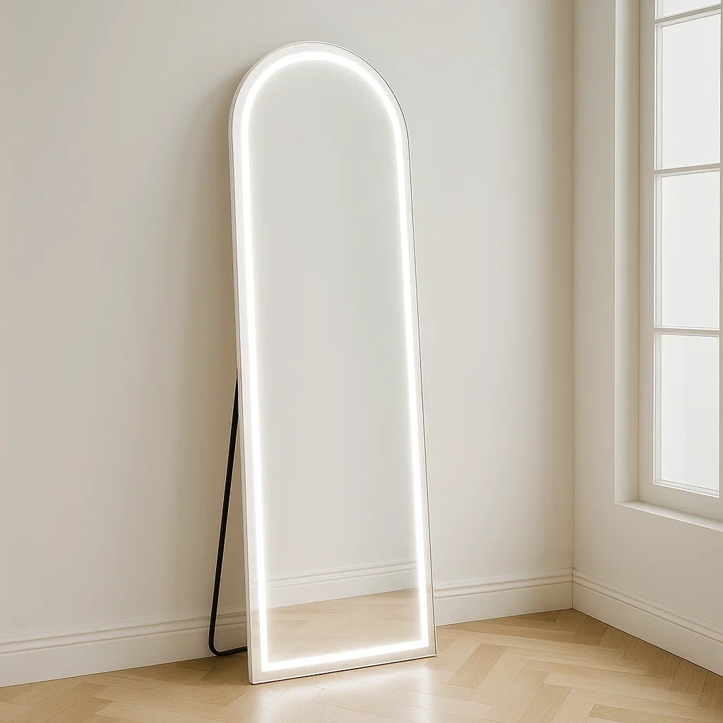 Miroir sur pied, blanc, en métal, adapté à un usage intérieur, 50 x 5 x 160 cm