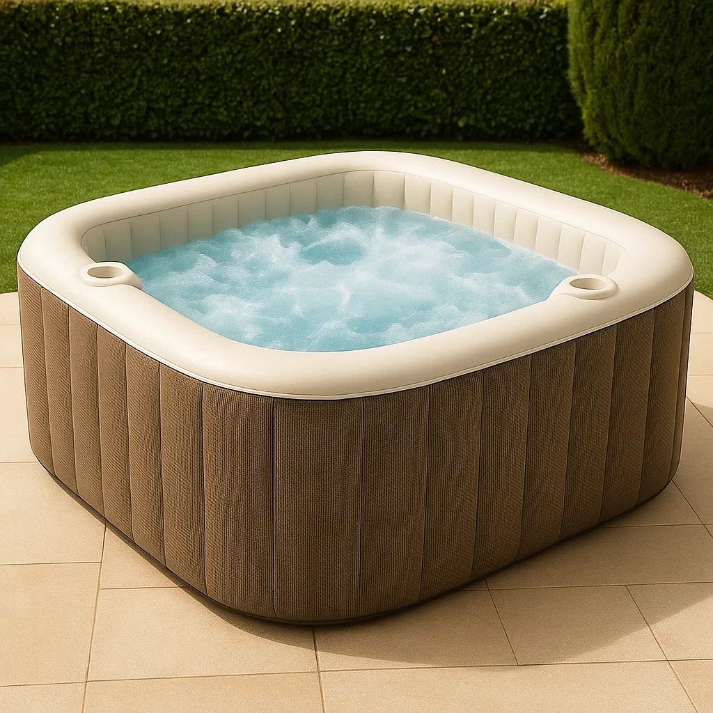 Spa gonflable carré 180x180x71 cm pour 4 personnes, couleur marron/beige, exYiCLw347WN