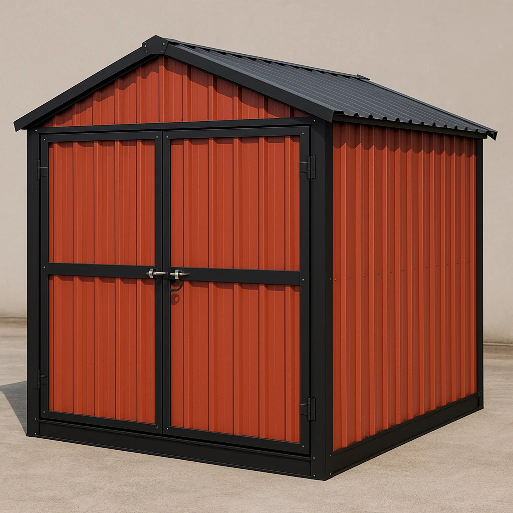 Abri de jardin en acier rouge et noir, dimensions : 210 x 190 x 230 cm (acsQbMP179vS)