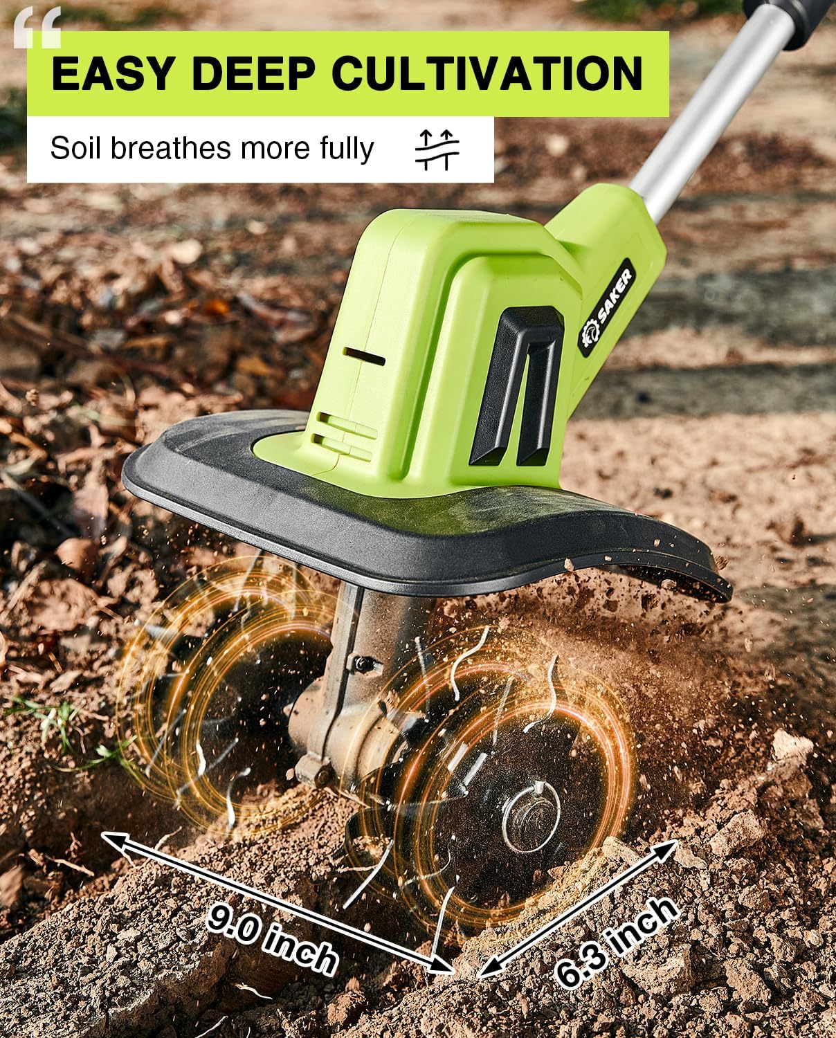 Motobineuse Électrique Sans Fil Saker 22V. Motoculteur Léger pour Jardinage. Largeur de Labor 9 Taschen. Profondeur 6,3 Taschen für die Vorbereitung des Sols. Désherbage et Jardinage. mit 2 Batterien SK-TC18B