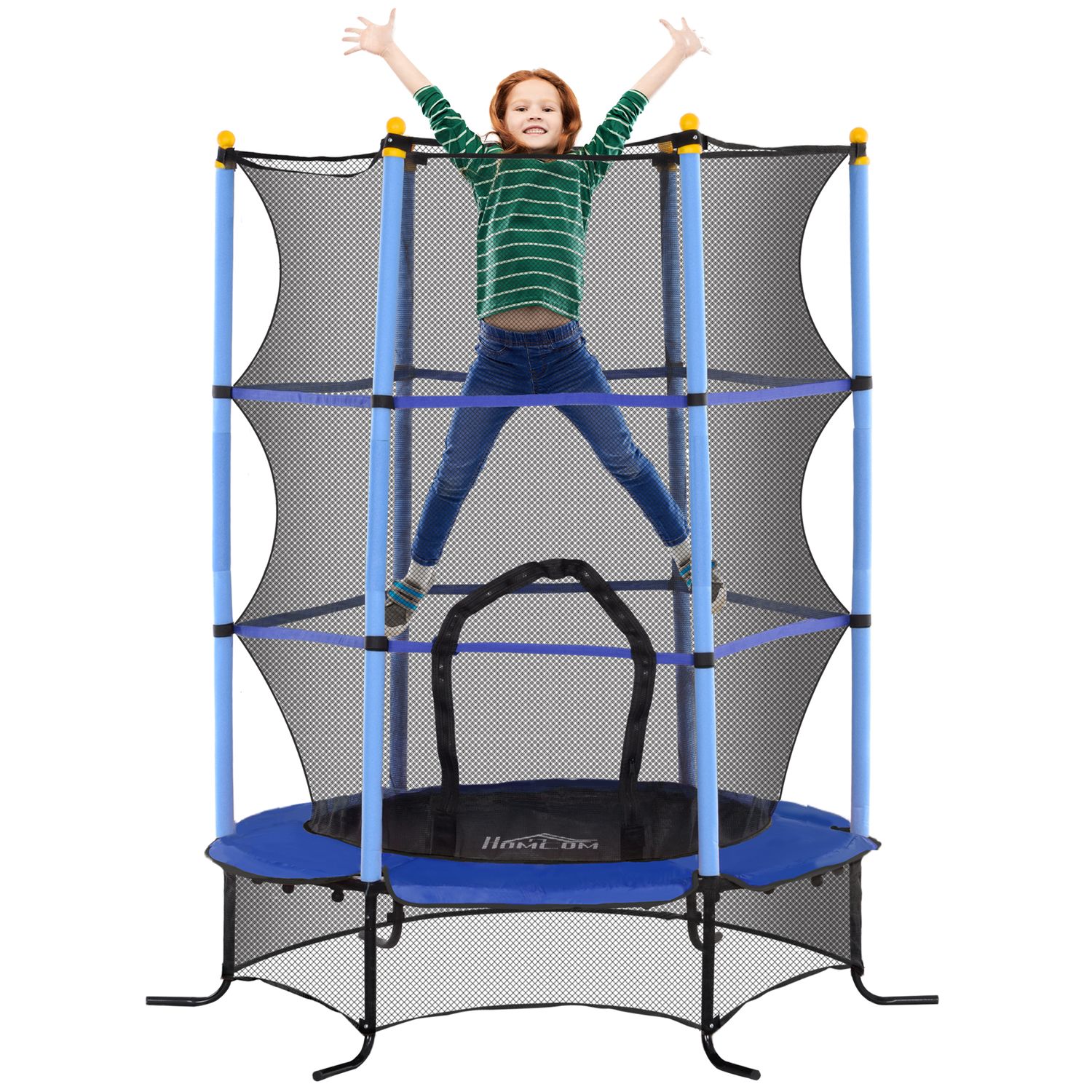 Homcom Kindertrampolin Ø163 cm mit Sicherheitsnetz, Blau
